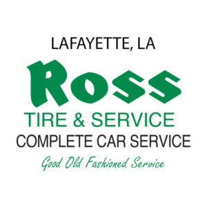 Ross Tire & Service Logo with Dark Green and Black Text that reads: Lafayette, LA Ross Tire & Service Complete Car Service Good Old Fashioned Service