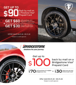 Bridgestone & Firestone May 2024 Prepaid Visa Offers